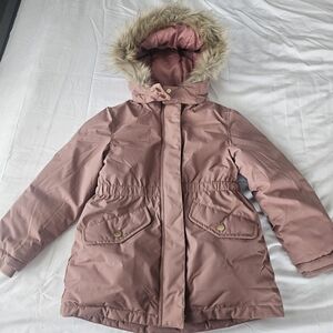 H&M Kids Dusty Pink Puffer Jacket with Fur Hood